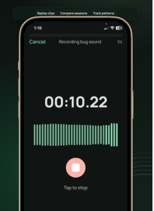 Buzzik recording flow showing live waveform and timer